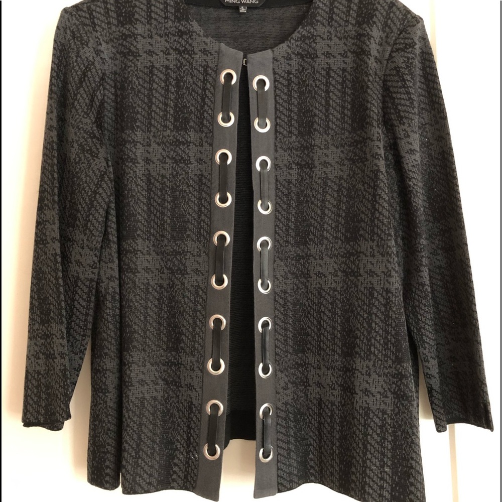 Misook grey and black next with metal trim.